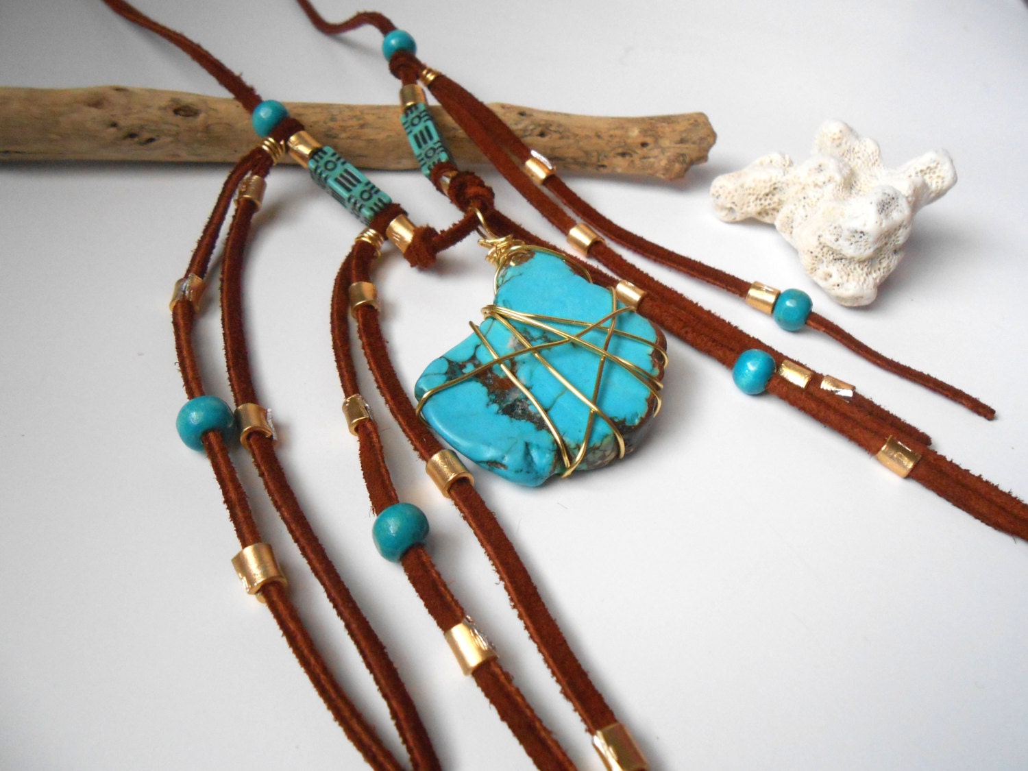 Gold Rush Fringe- Turquoise Statement Necklace- Sierra Nev Collection