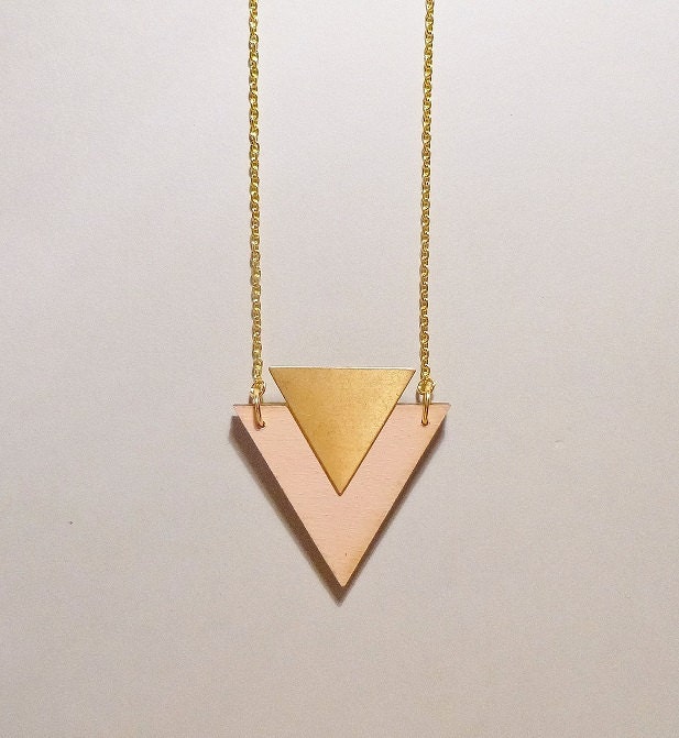 Pink Wooden Triangle Necklace