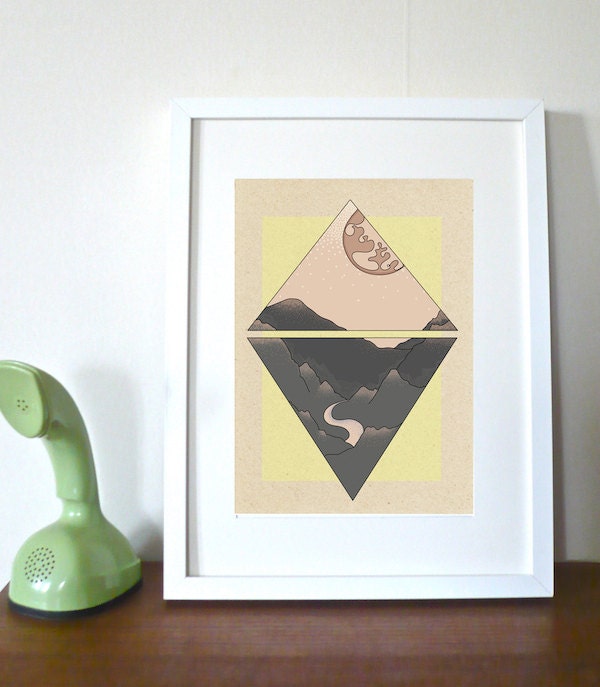 Triangle Mountain - Grey & Peach Geometric Print 8x12'