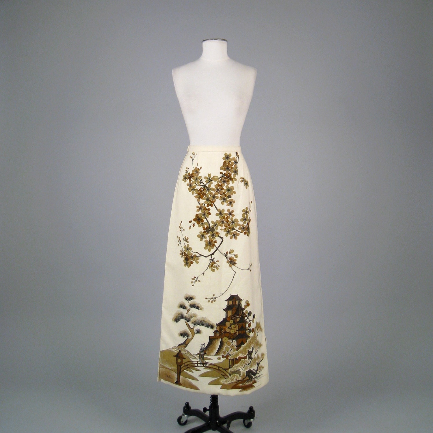 Vintage 1960s SHAHEEN scenic printed column maxi skirt