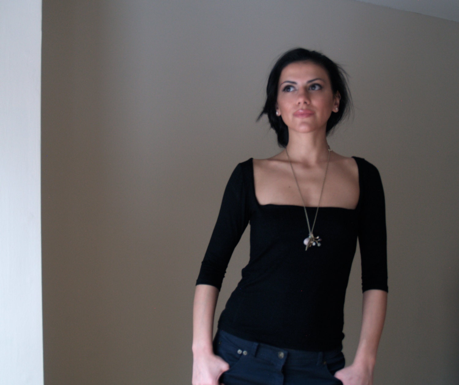 Square Neckline Black Party Blouse - Free US Shipping - Donation to Unicef - Item MM-BLT13-5B3