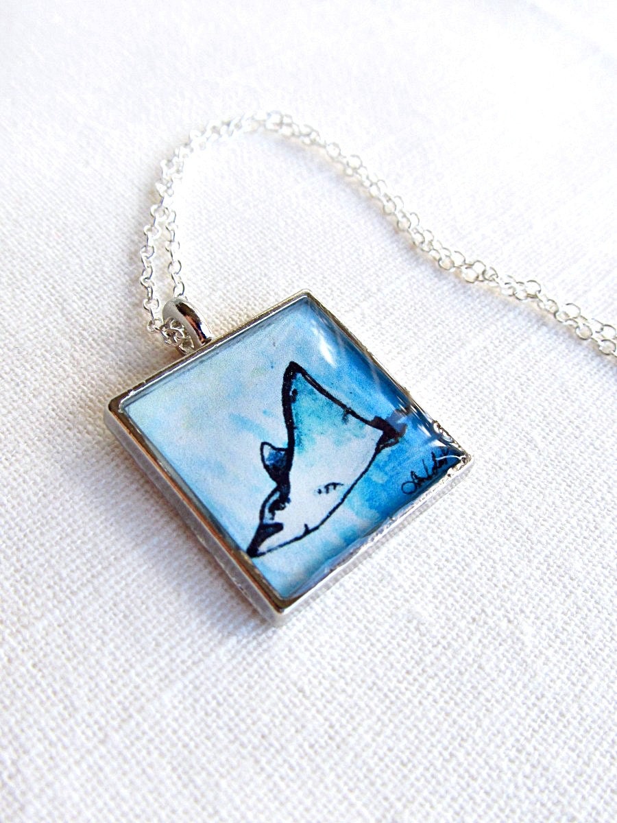 Smiling Stingray necklace, sea creature, ray jewelry, nautical wearable art LIMITED EDITION