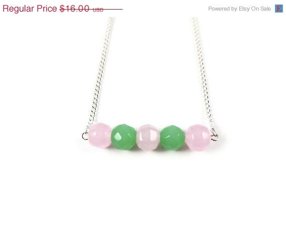 Spring SALE Beaded Pastel Necklace, Modern Jewelry, Pink Necklace, Mint Green Necklace, Boho Jewelry, Silver Chain
