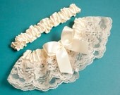 Wedding Garter Set, Boudoir Garter Set, Bridal Garter Set, Prom Garter - Classic Ivory Lace Garter Set - SM/MED
