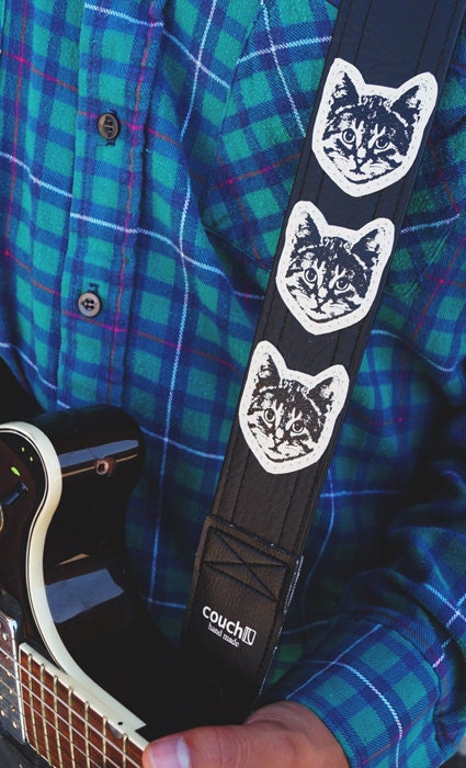Cat Guitar Strap - Black and White - Vegan - Kitty Approved - Meow