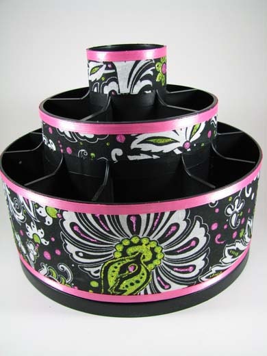 Pink and Green Paisley Floral pattern - Altered Pampered Chef Tool Caddy - Carrousel Organizer