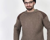 Fisherman Sweater  - Mocha brown pure Wool jumper size L-XL