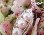 Three Peas in a Pod Necklace, White Cultured Freshwater Pearls, Adjustable Length Chain Included