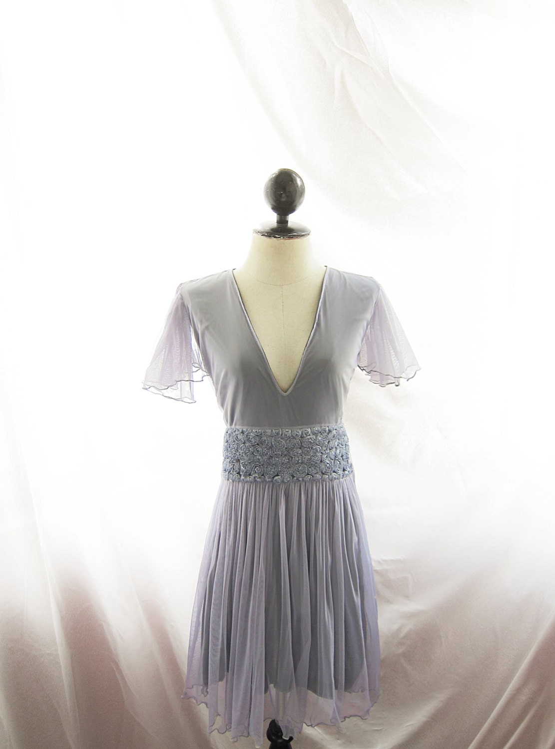 Soft Mauve Grayish Lavender Purple Miss Havisham Alice in Wonderland Marie Antoinette Secret Garden Madmen Kimono Rosette Nostalgia Dress