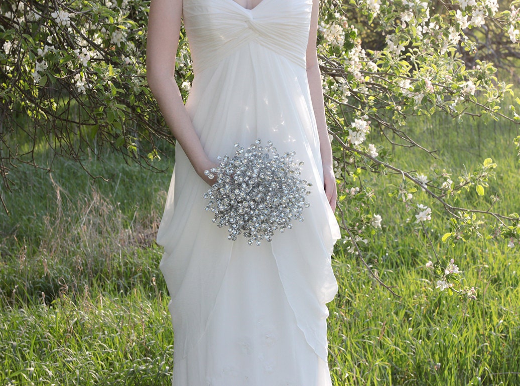 Wedding Flowers - Bridal Bouquet of Beautiful Silver Mirrored Beads - Wedding Bouquet - Fabulous Brooch Bouquet Alternative
