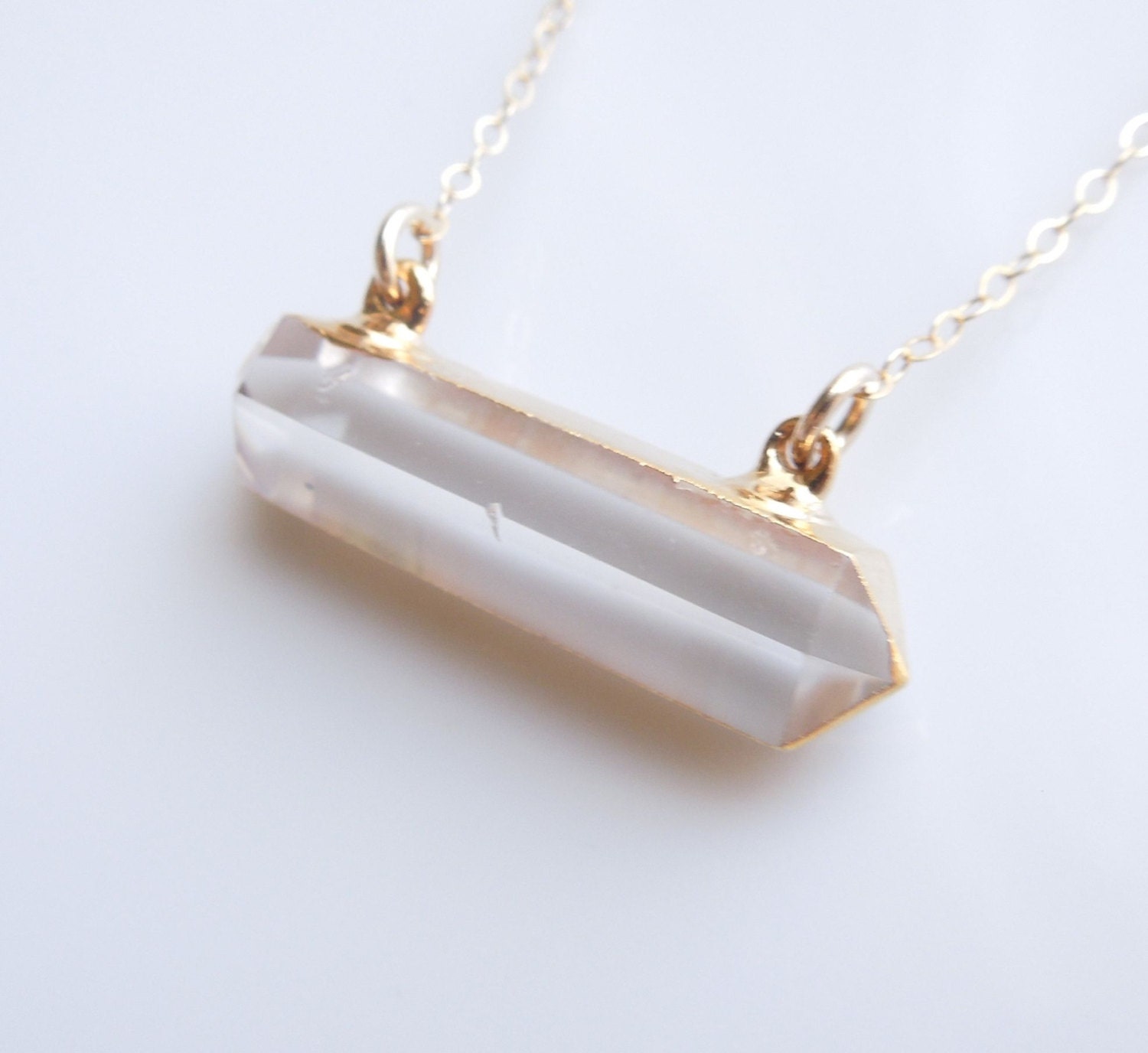 Clear Crystal Quartz Necklace, Horizontal Style, Best Seller