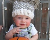 Baby hat photo prop hand knit tweed pom pom free US shipping
