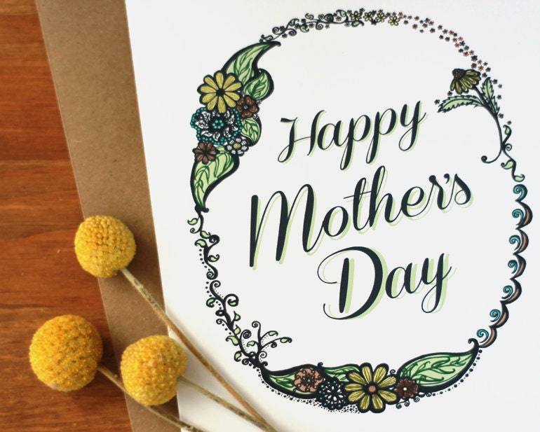 MOTHER'S DAY CARD - Happy Mother's Day Floral Card and Kraft Envelope