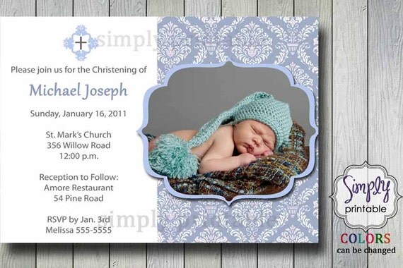 Damask Baptism Invitation with Photo Il_570xn
