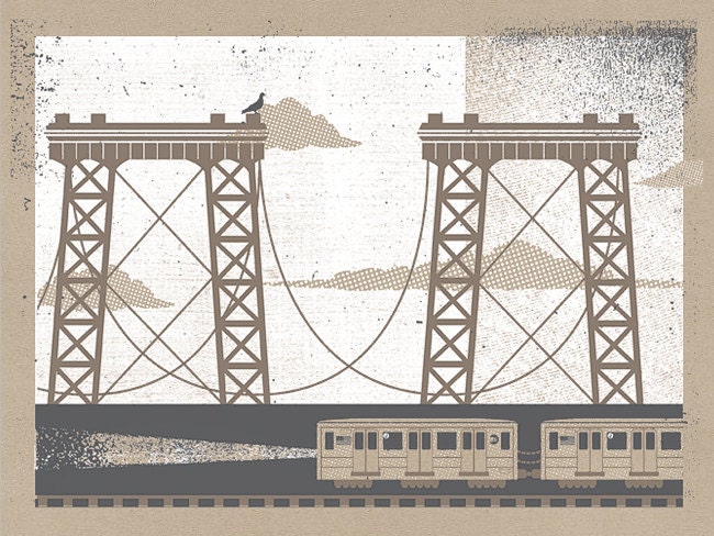 NYC Williamsburg Bridge Art Print - Silkscreen Artprint 9" x 12"