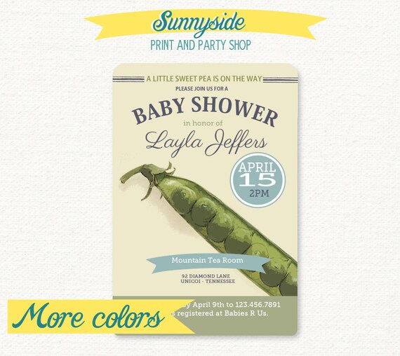 Sweet Pea Vintage Baby Shower Invitation - Printable or Printed Set Il_570xn