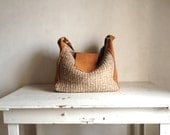 Extra Large Tote in Leather and Handweave Boho Style -  Natural Tan Leather - Made to Order