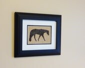 Stenciled Western Pleasure Quarter Horse Silhouette Double Matted Burlap Art Print- 8x10
