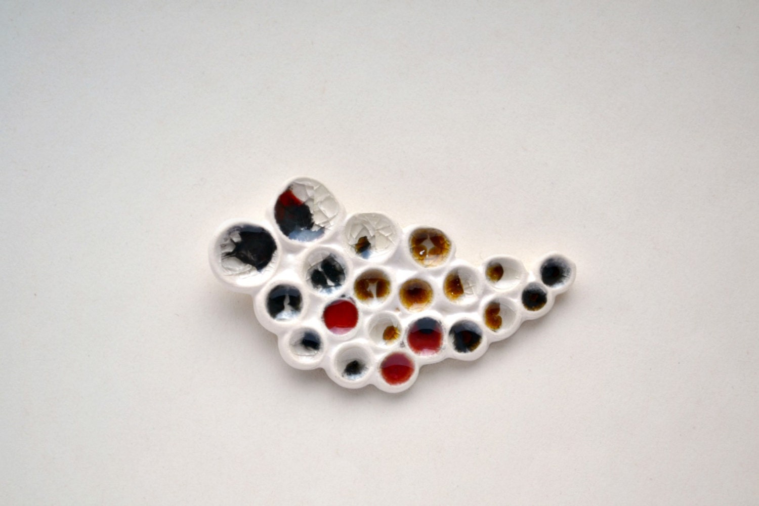 Fire brooch - classical elements, glass and ceramics, red, black, white - pin, brooch, jewelry - Natural Elements by Jasmin Blanc Etsy UK