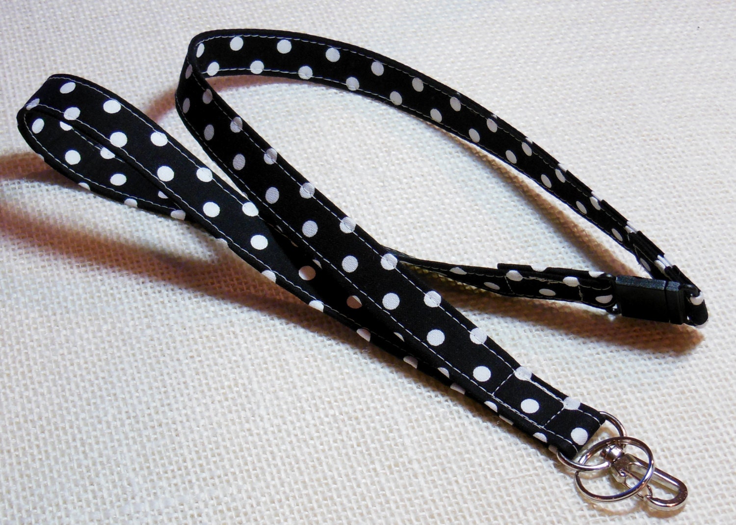 Breakaway Lanyard / ID Badge Lanyard /  Key Lanyard /  Black And White Polka Dot