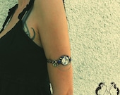 Steampunk Upper Arm Cuff Bracelet/Armlet With Silver Beads, Royal Blue Beads And Chains