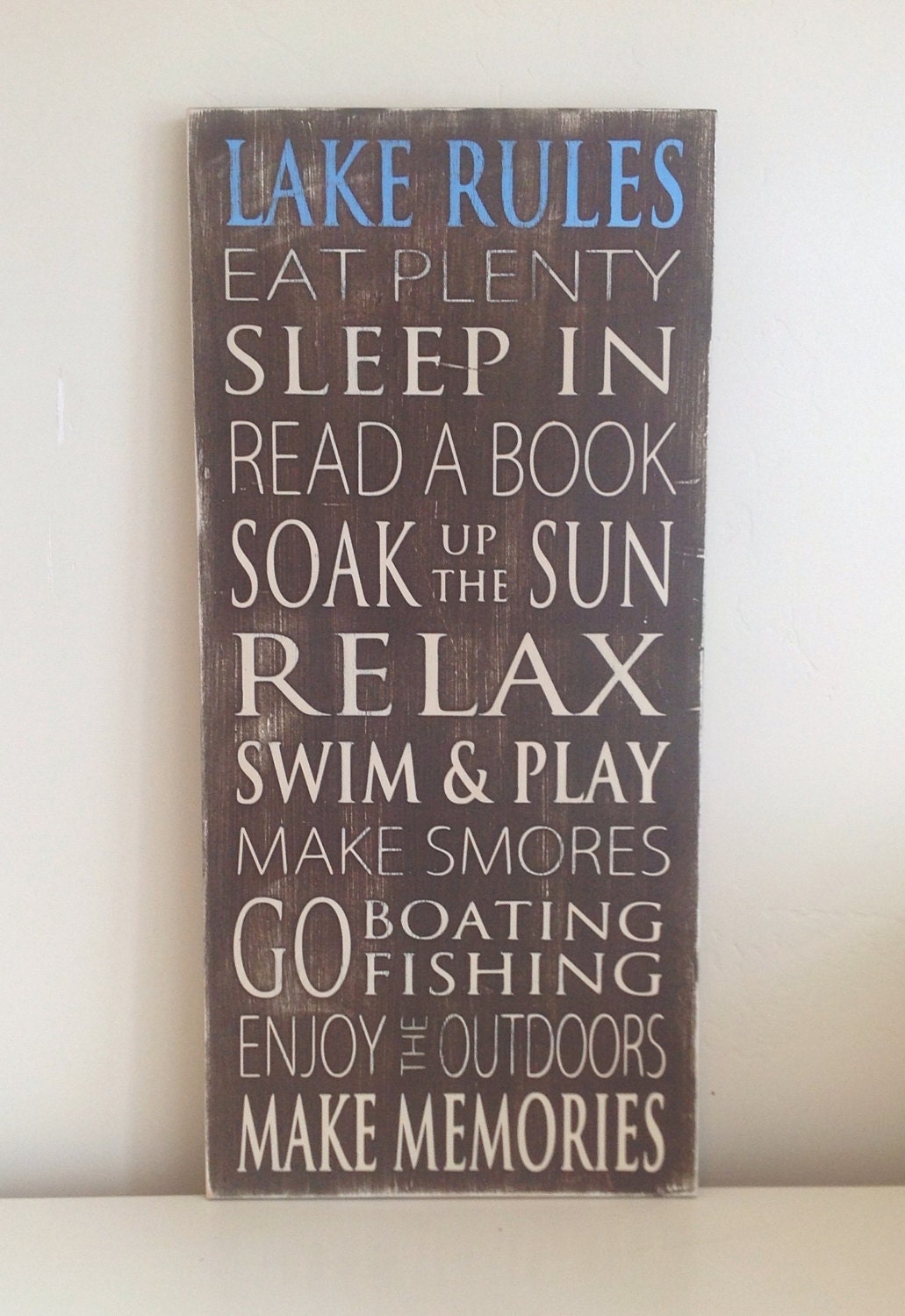 Lake Rules Typography Art Wood Sign - Distressed