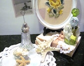 Beach Cottage Home Decor Vignette, Shells, Starfish, Picture Holder