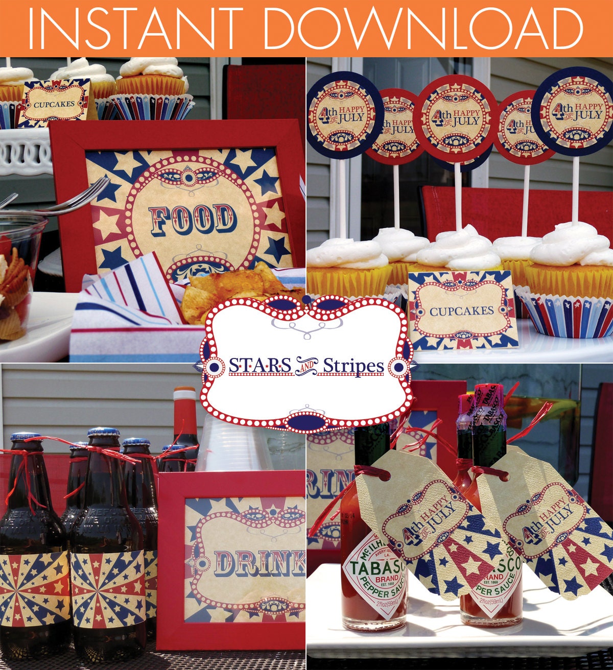 4th of July All American - DIY Printable Party Package - Do-it-Yourself Print - Stars & Stripes - Instant Download Il_170x135