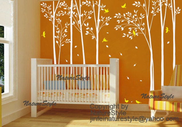 Tree wall decal nursery decal children wall sticker baby decal bedroom - Birds in the Forest