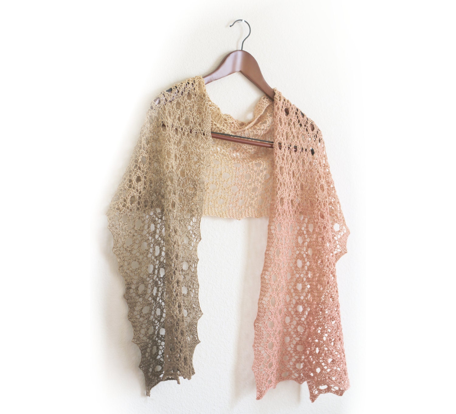 Hand knit shawl scarf gradient cotton ombre pastel