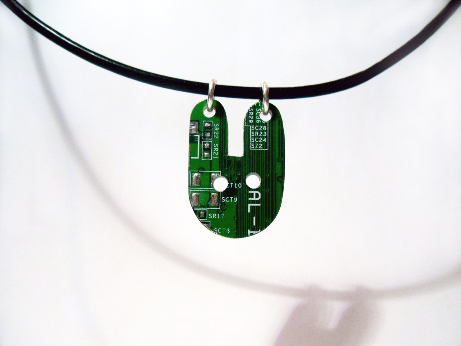 Easter Bunny Necklace - Green Circuit Board Rabbit - Cyborg Series