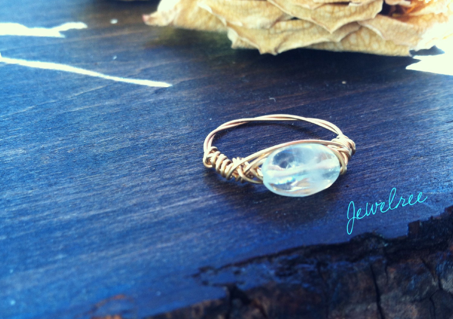 AQUAMARINE GUITAR STRING Ring- Eco-Friendly, Fashionable Gemstone Ring.  March Birthstone. Simplistic, Bohemian Adornment