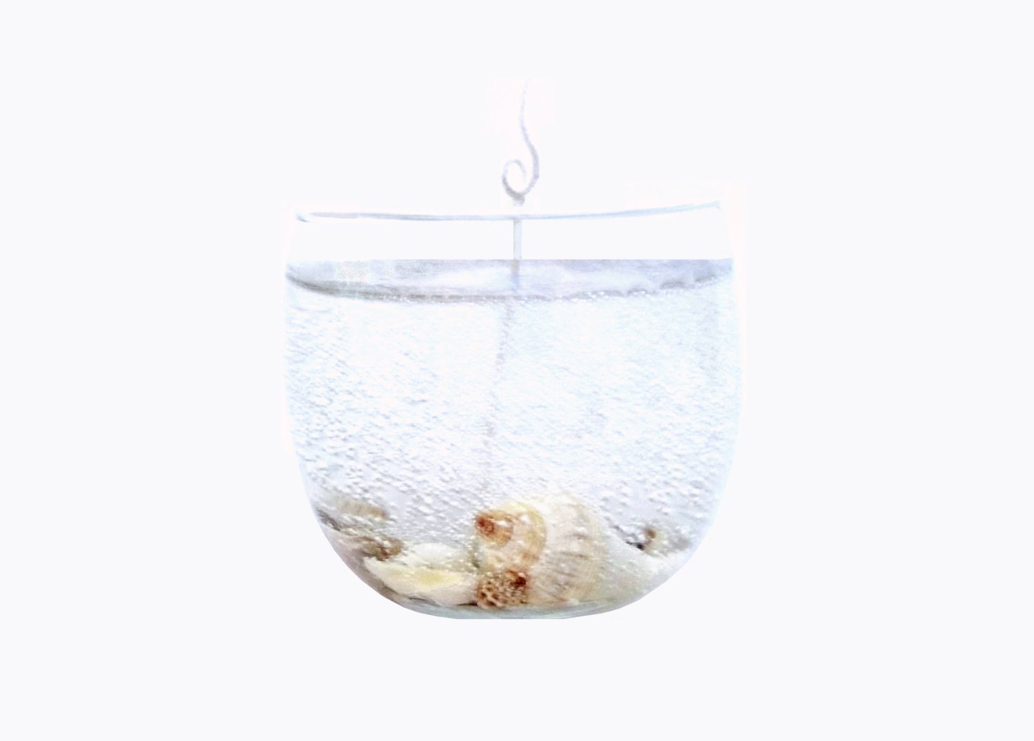 Beach Candle Seascape Seashells Roly Glass Container 6oz Clear Gel Tiny Bubbles Relaxing Ocean Effect