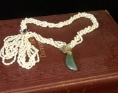 Rare Jade Double Terminated Quartz Crystal GOLD Pendant Pearl Necklace Vintage Bling Handmade OOAK Wedding Cluster Free Gift Sacred Jewelry