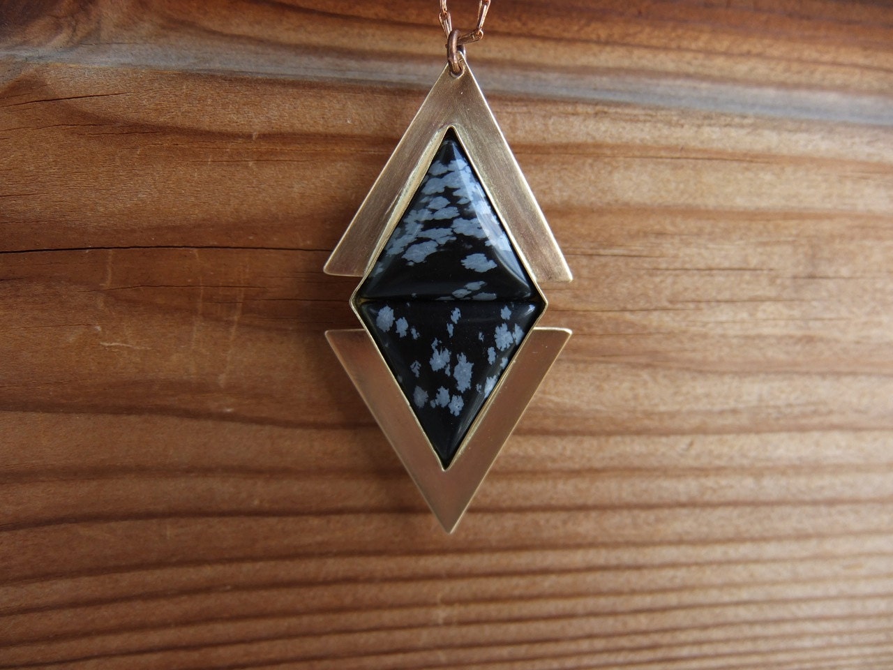 Snowflake Obsidian Triangle Necklace