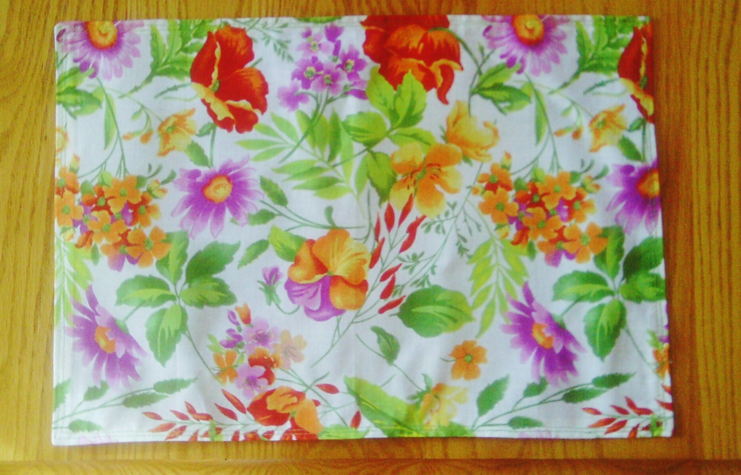Fabric Placemat Floral Pattern Spring Summer Daisy Poppy Pansy Set of Two