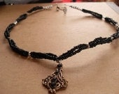 Black and Silver Beaded Pendant Choker (OOAK)