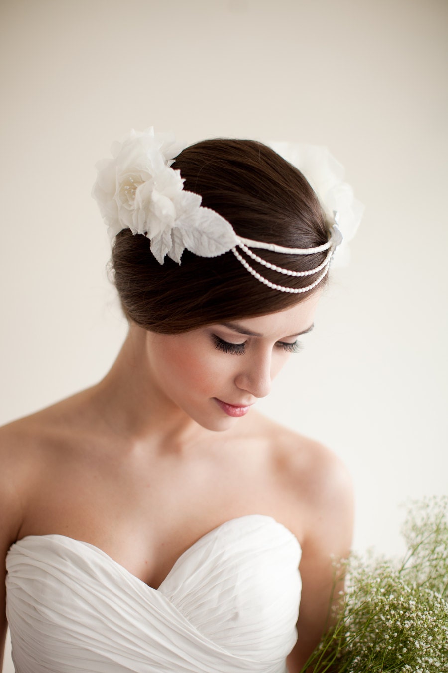 Silk Floral Crown, Bridal Head Piece, Hair Wreath with Pearls, Flower Halo - Constance   MADE TO ORDER