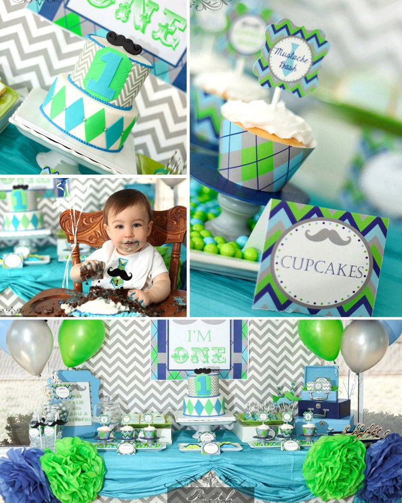 Little Man Mustache Bash - Mustache Birthday Party - PRINTABLE Personalized Party Package - Chevron Il_170x135
