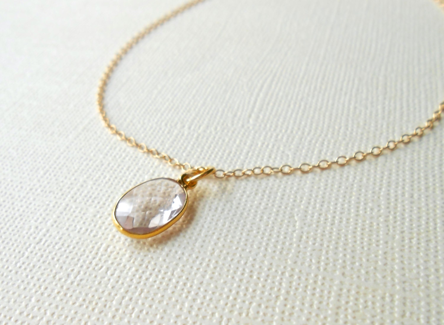 Pink Amethyst Necklace, Gemstone Bezel Set in Gold Vermeil, Purple Pink Framed Stone - February Pisces, Birthstone Jewelry