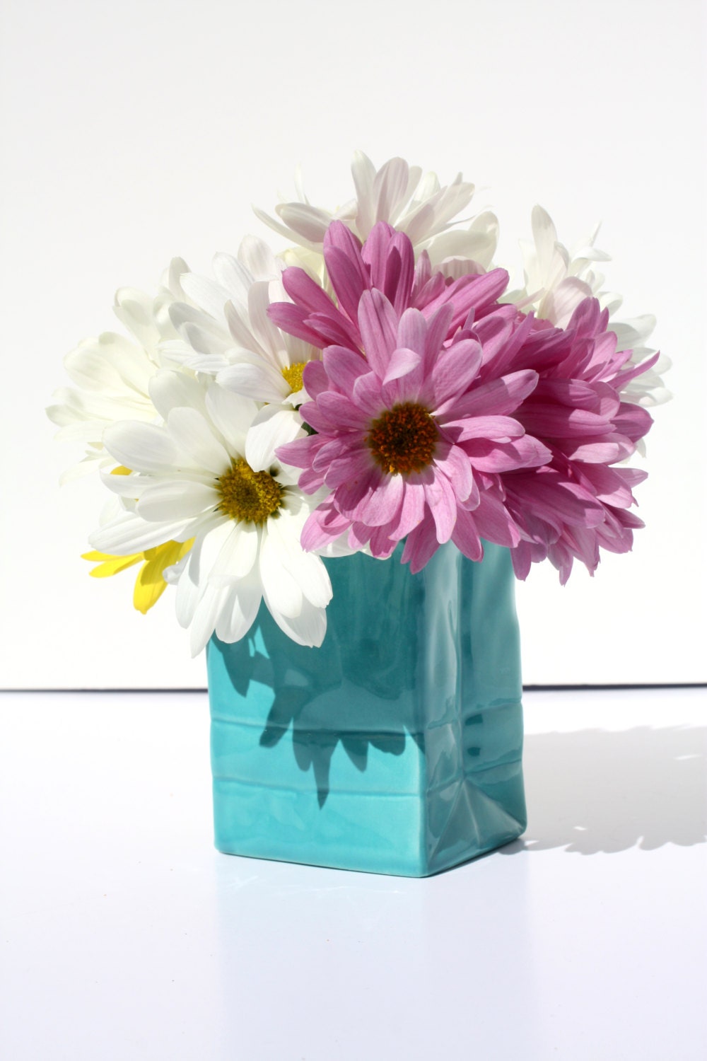 Ceramic Vase in Tiffany Blue, "Paper Bag" Design