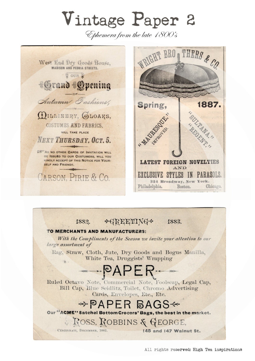 VINTAGE PAPER 2  - Digital Collage Sheet - Printable Download - Scrapbooking - Calligraphy - Advertisments -1800