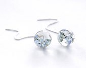 Real Forget-me-not earrings - Flowers in resin ball - blue pastel globe earrings