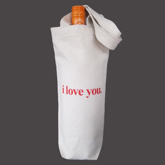 Recycled Cotton Canvas Wine Bag - I love you.