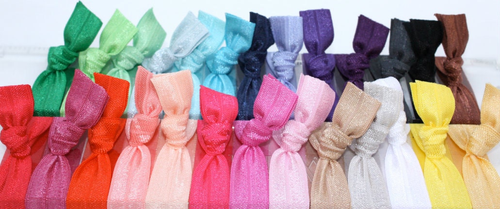 Elastic Hair Tie Bracelets (26) One of Each Color - Knotted Yoga Hair Ties - Emi Jay Style Cloth Hair Bands - Women's Hair Accessories