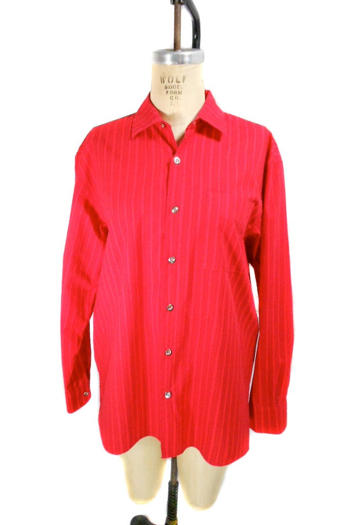 1980s Marimekko Jokapoika Striped Shirt - Red Vertical Stripes - Mens Womens Unisex - Size 40 - Size 10