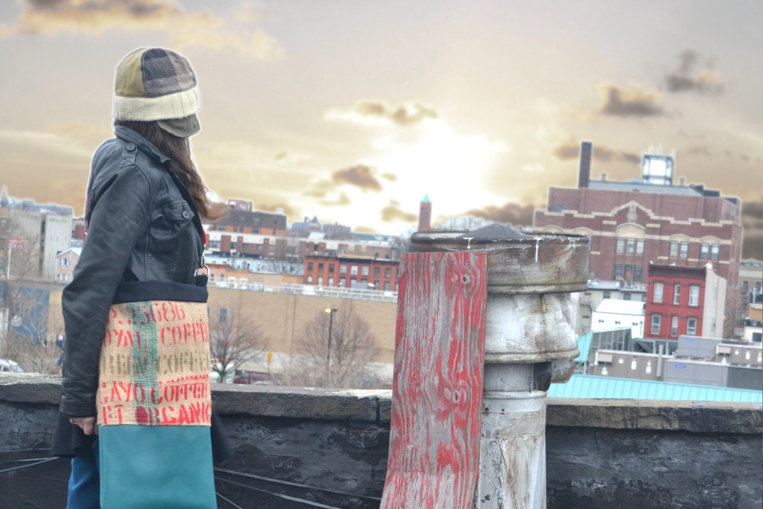 Vegan Leather Tote Bag - Turquoise Faux Leather Tote Bag - Coffee Bean Bags - Organic
