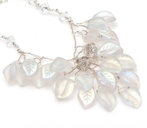 White Bridal Necklace, Bib Necklace, Flower Jewelry, Wedding Jewelry