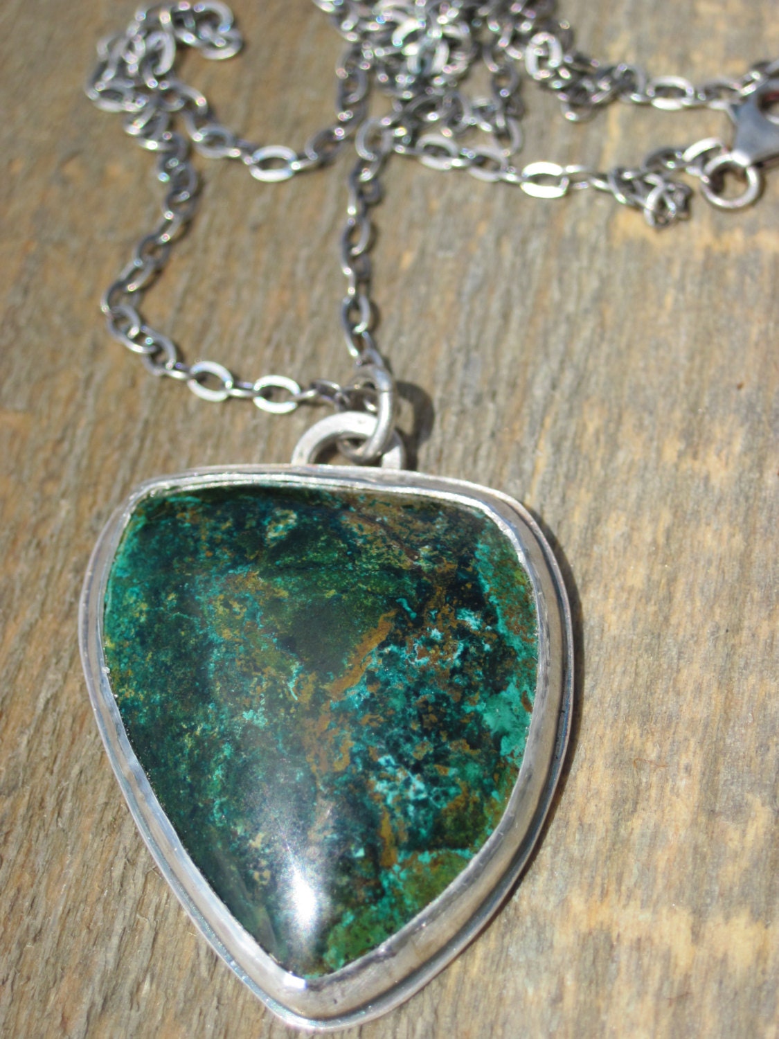 Chrysocolla Silver Necklace- Nevada Malachite Azurite Chrysocolla stone set in sterling silver