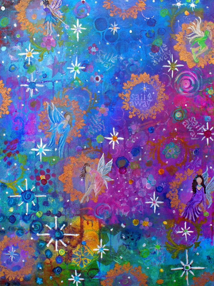 Fairy Art 8 x 10 Print-Girls Bedroom Decor-Whimsical Art-Purple,Blue and Pink-Home Decor-Fairies-Fantasy Art-Nursery Wall Decor- Girls Room-